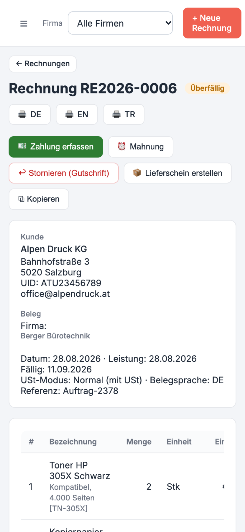 Rechnung am Handy